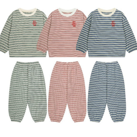 Double Brushed Fleece Retro Stripe Loungewear Set