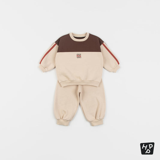 Taupe track fleece top and bottom