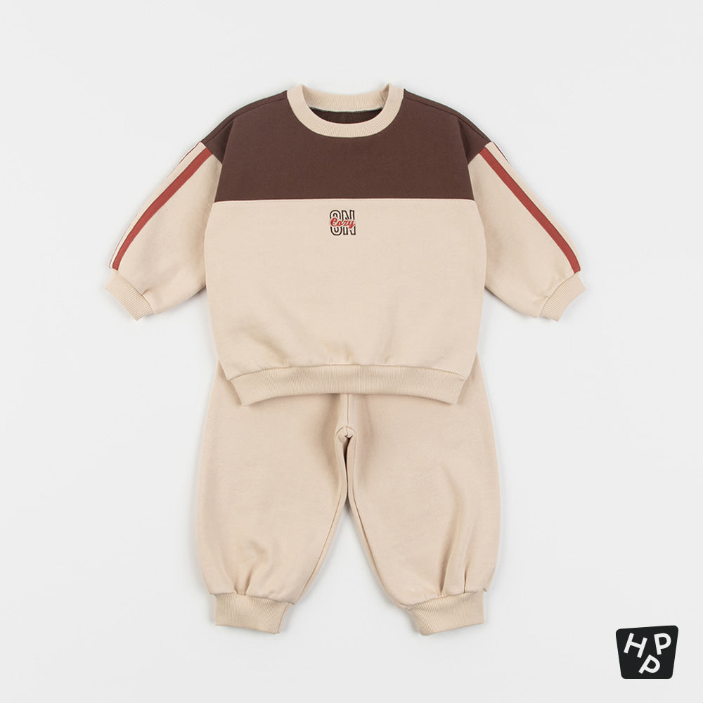 Taupe track fleece top and bottom