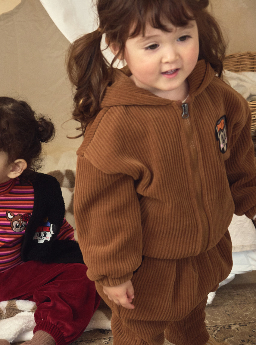 Corduroy Ear Flap Hooded Zip-Up