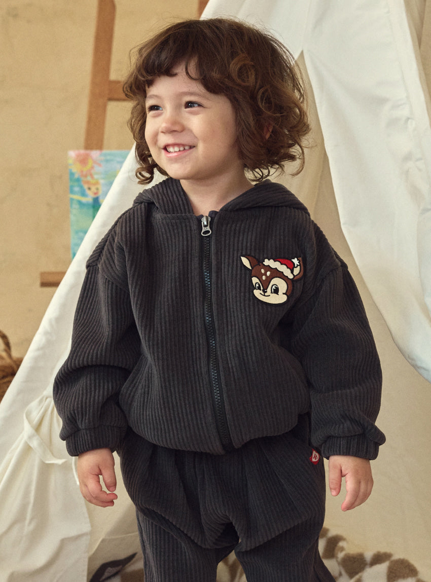 Corduroy Ear Flap Hooded Zip-Up