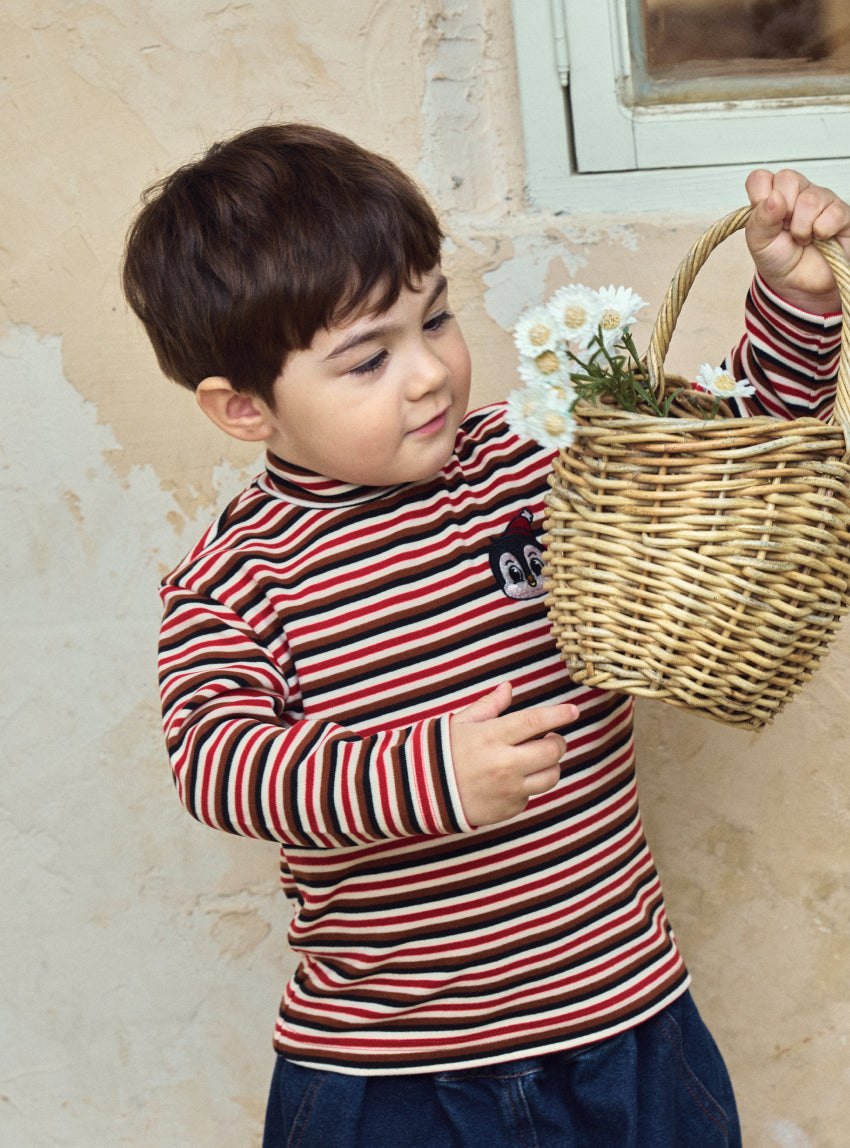 Double Brushed Fleece Stripe Turtleneck T-Shirt