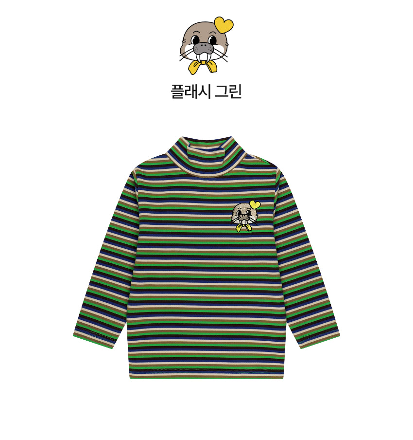 Double Brushed Fleece Stripe Turtleneck T-Shirt