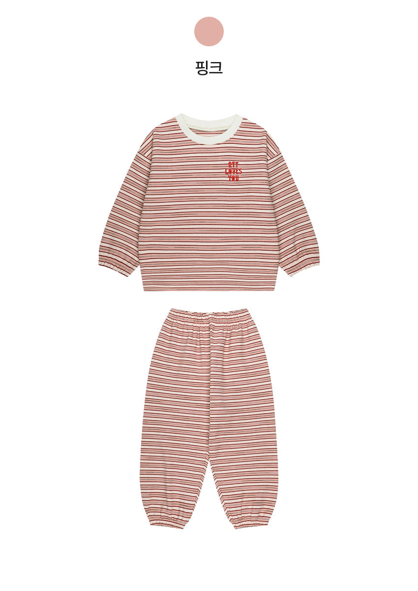 Double Brushed Fleece Retro Stripe Loungewear Set