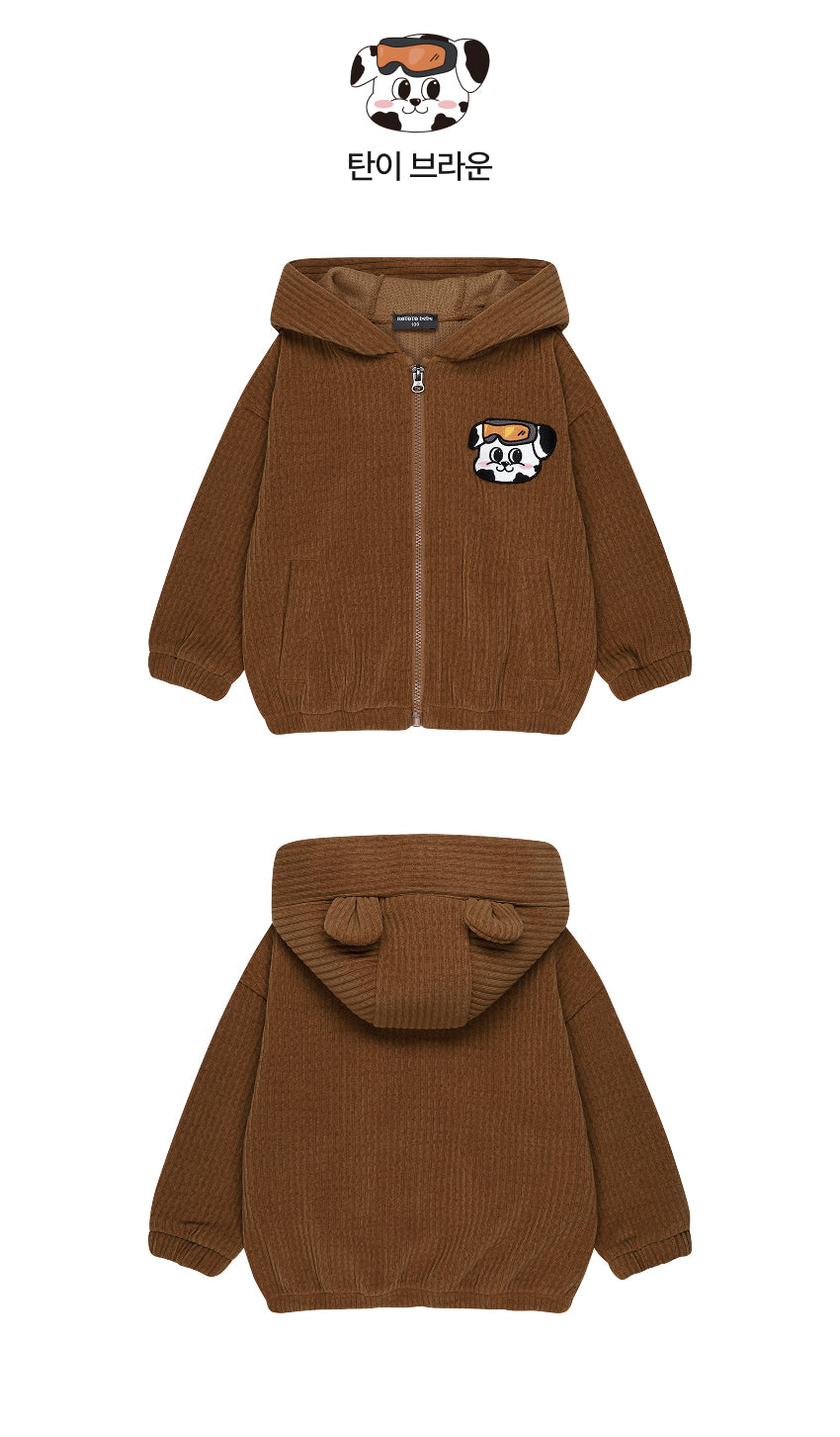 Corduroy Ear Flap Hooded Zip-Up