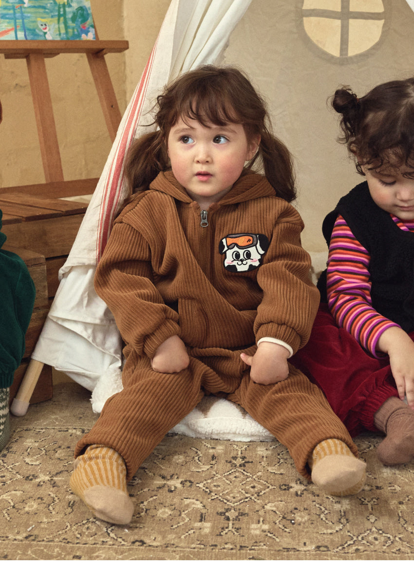 Corduroy Ear Flap Hooded Zip-Up