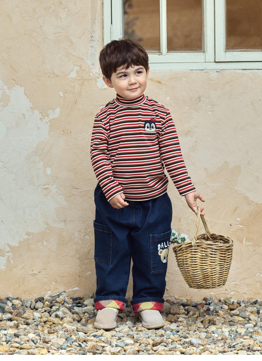 Double Brushed Fleece Stripe Turtleneck T-Shirt