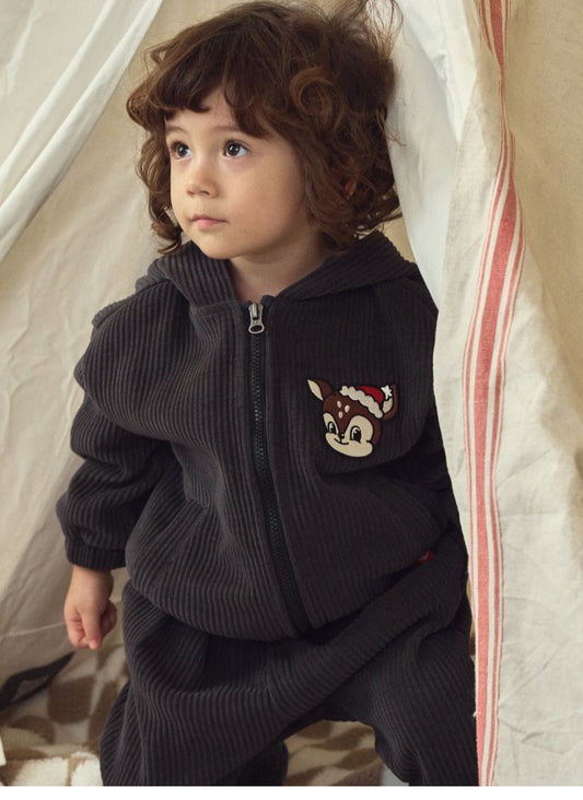 Corduroy Ear Flap Hooded Zip-Up