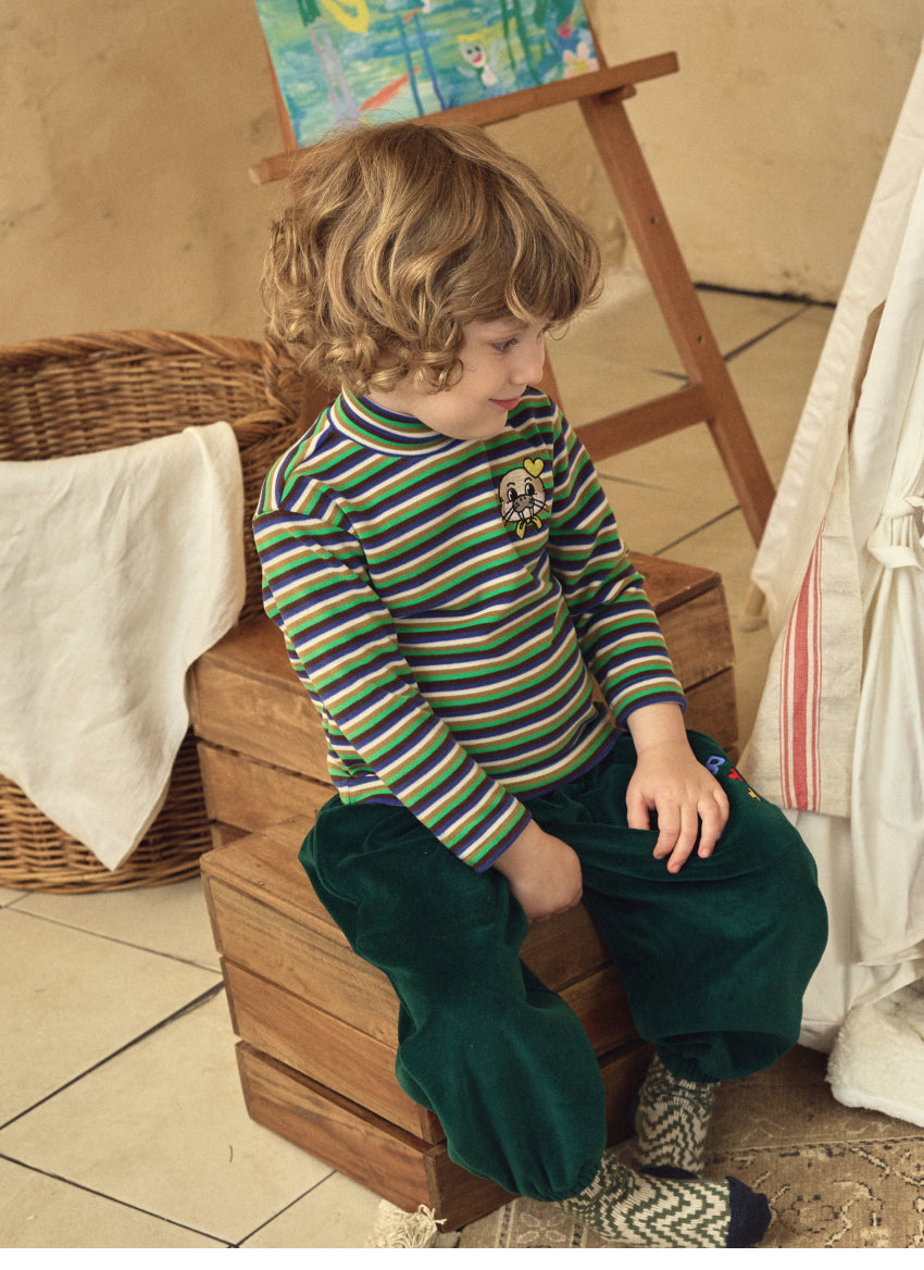 Double Brushed Fleece Stripe Turtleneck T-Shirt